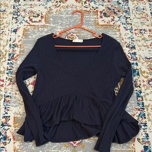 Elegant Deep Navy V-Neck Women's Top